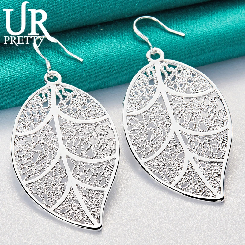 

URPRETTY 925 Sterling Silver Leaves Drop Earring For Women Wedding Engagement Party Jewelry Christmas Gift