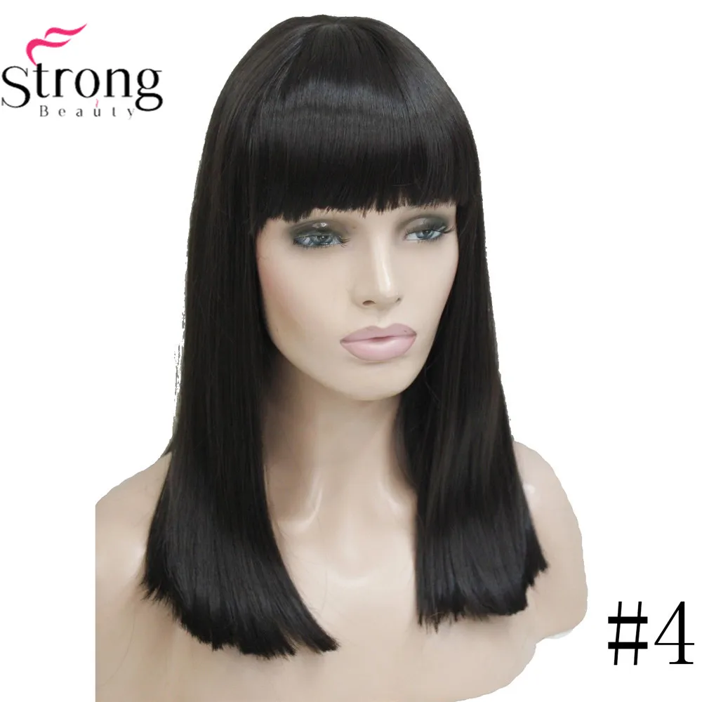 StrongBeauty Женские синтетические парики волосы черный/Блонд длинные прямые аккуратная челка стиль Natura парик волосы