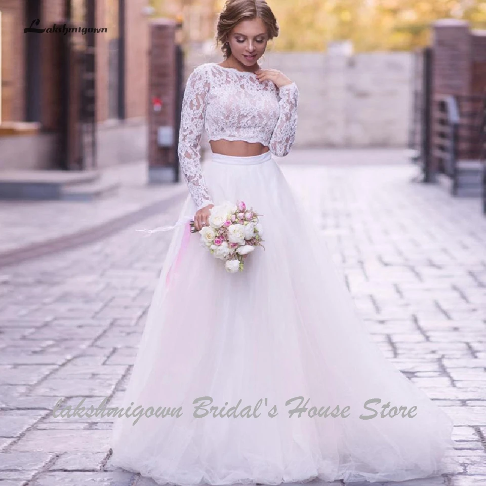 Two Piece Wedding Dress Lace Long Sleeve Robe de Mariee Bridal Wedding Gown Cheap Wedding Dress Lakshmigown
