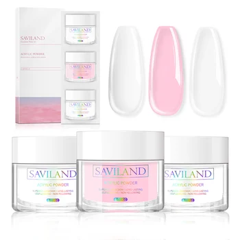 

Saviland Acrylic Powder Set Professional Acrylic Nail Powder Clear Pink White for Nail Extension 3D Manicure at Home Salon