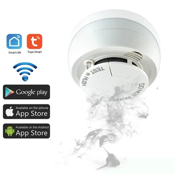 

WiFi Smoke Temperature Detector Sensor Alarm System Smoke Detector WiFi Support Tuya/Smart Life Home APP Battery-Powered