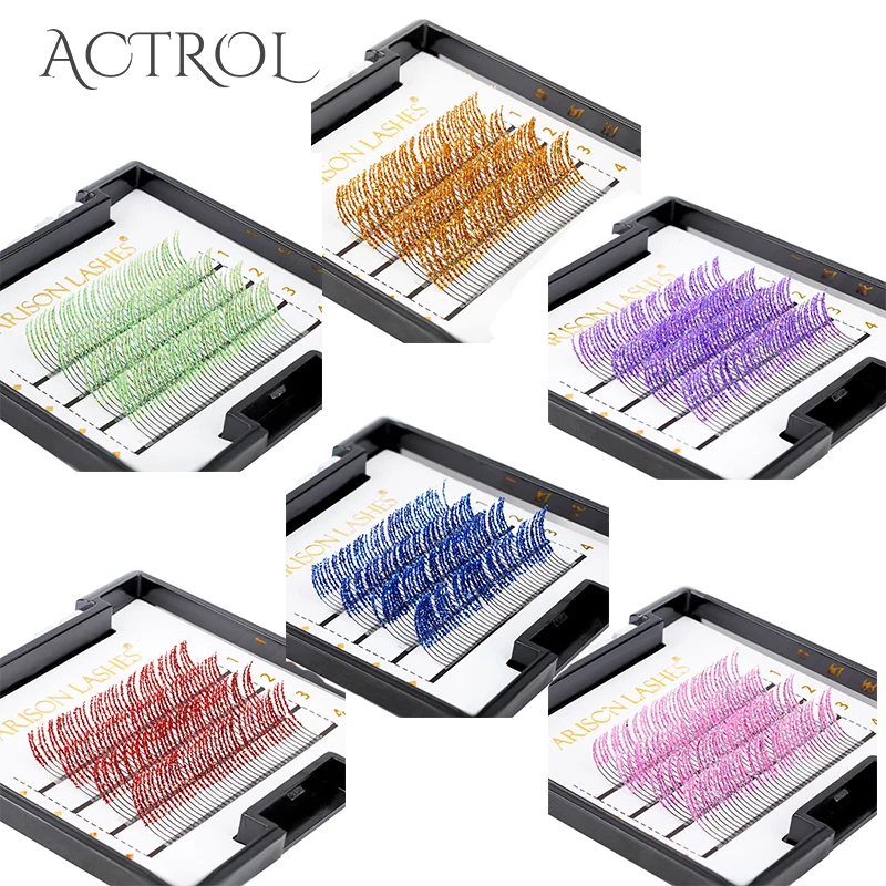 4 Rows Colorful Glitter Eyelash Extension C Curl 0.15mm Shiny False