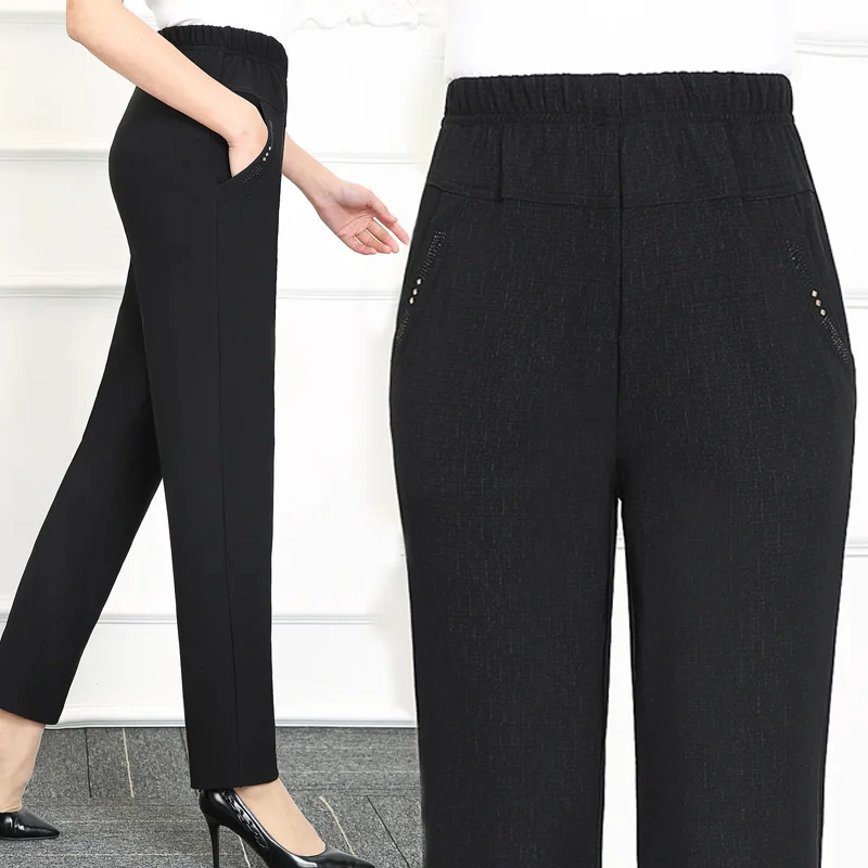 1157 Slim Cotton Pants Women Casual Pantalon High Waist Elastic Black