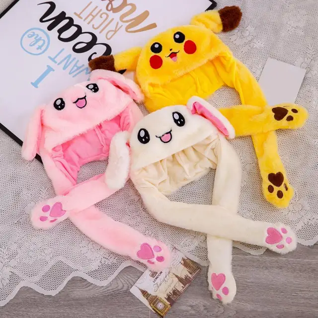 Plush Hat Winter Hat Glowing Moving Bunny Ears Hat Touching Ears Kawaii Cartoon Toy Hat Funny Hat Adult Kids Gift Light Top Hat 5