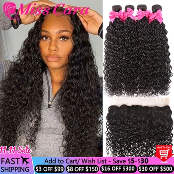 

Transparent Lace Frontal With Bundles Peruvian water wave Bundles With Frontal 100% Miss Cara Remy Human Hair With Closure