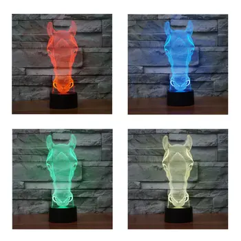 

Horse Head Shape Acrylic 3D LED Night Light Table Lamp USB charged 7-color change