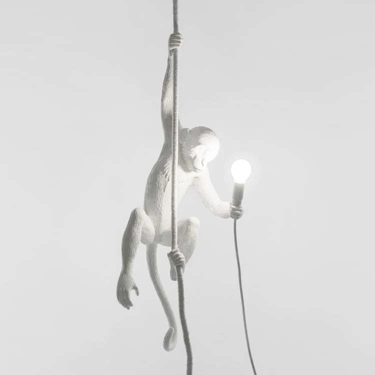 Modern Resin Black White Monkey Pendant Light for Living Room Lamps Art Parlor Study Room Led Lights Lustre with E27 Led Bulb