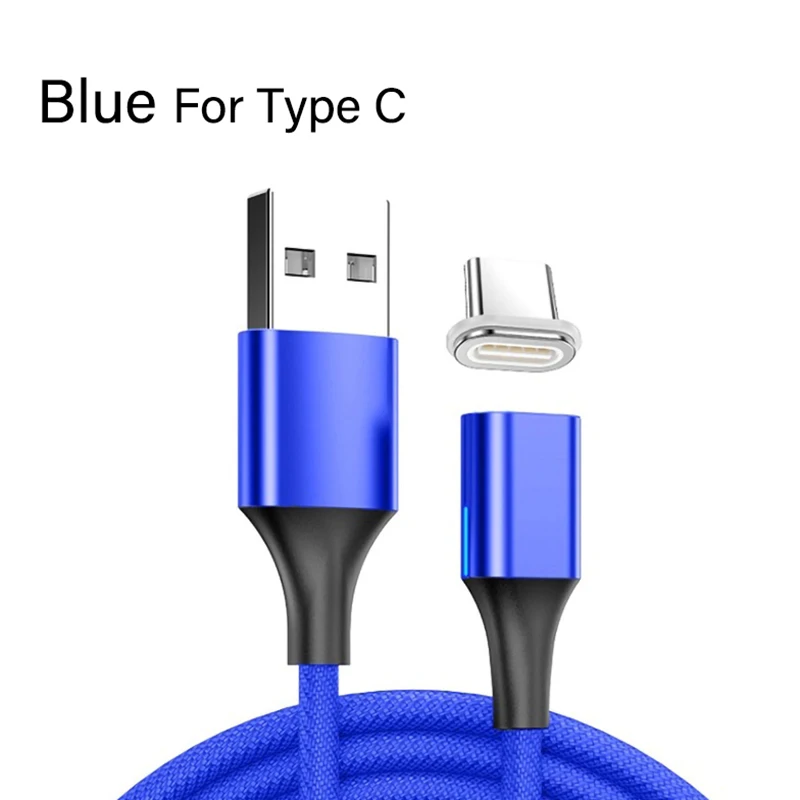 Blue For Type C Магнитный usb-кабель для быстрой зарядки 3 А, Кабель зарядного устройства микро-usb для iPhone 7, Xiaomi, магнитный шнур для зарядки мобильных смартфонов - Цвет: Blue For Type C