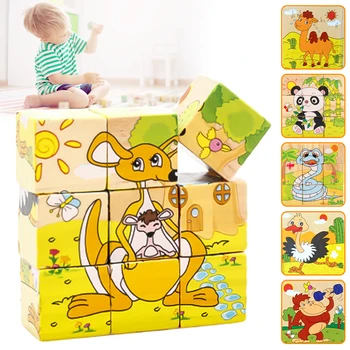 

9Pcs/Set Kids Toy Wood Puzzle Wooden 3D Puzzle Jigsaw for Children Baby Cartoon Animal Pattern Puzzles Educational Toddler Toys