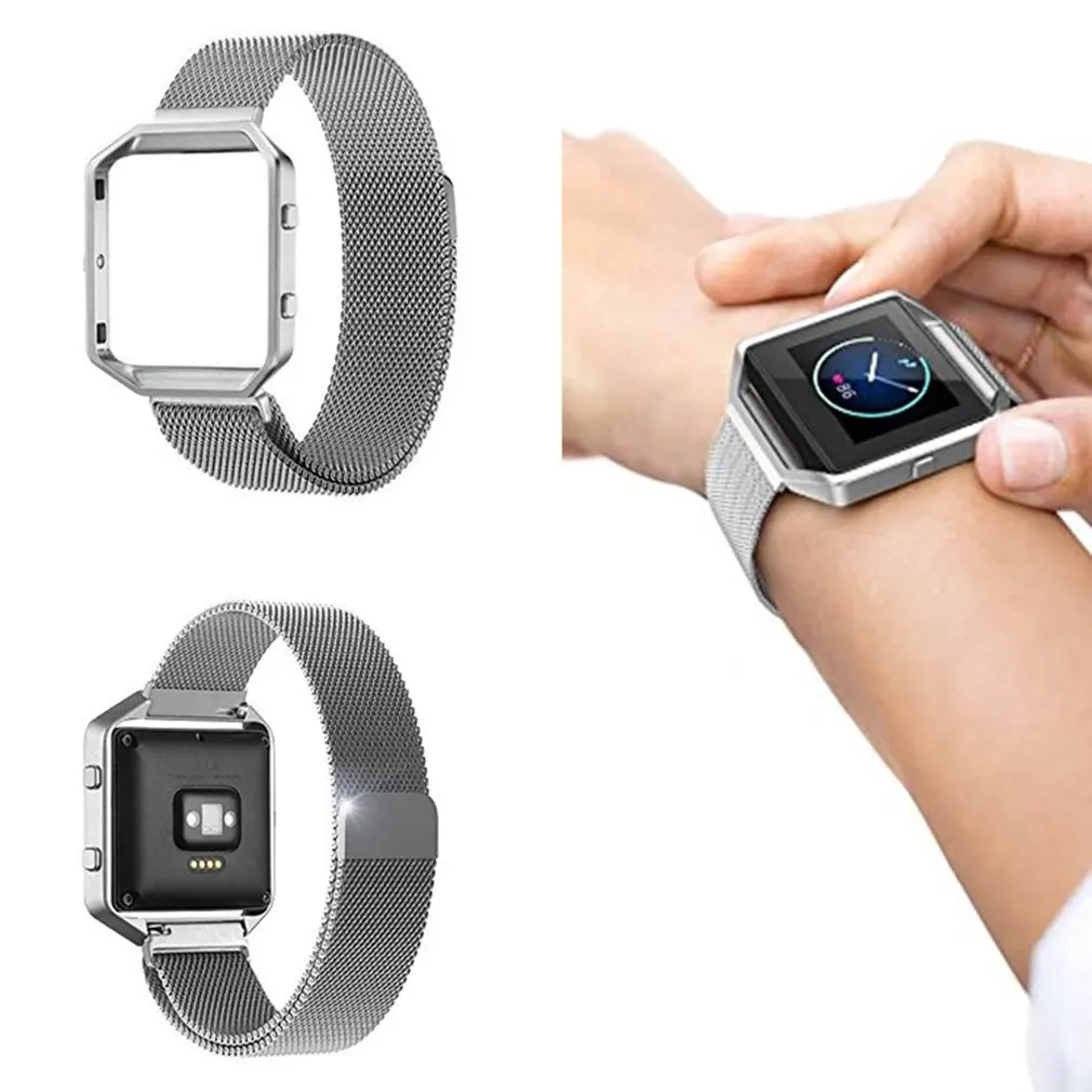 Сетчатый ремешок, металлический каркас для Fitbit Blaze, ремешок для часов, нержавеющая сталь, черный, розовый, золотистый, серебристый, магнитная застежка, браслет