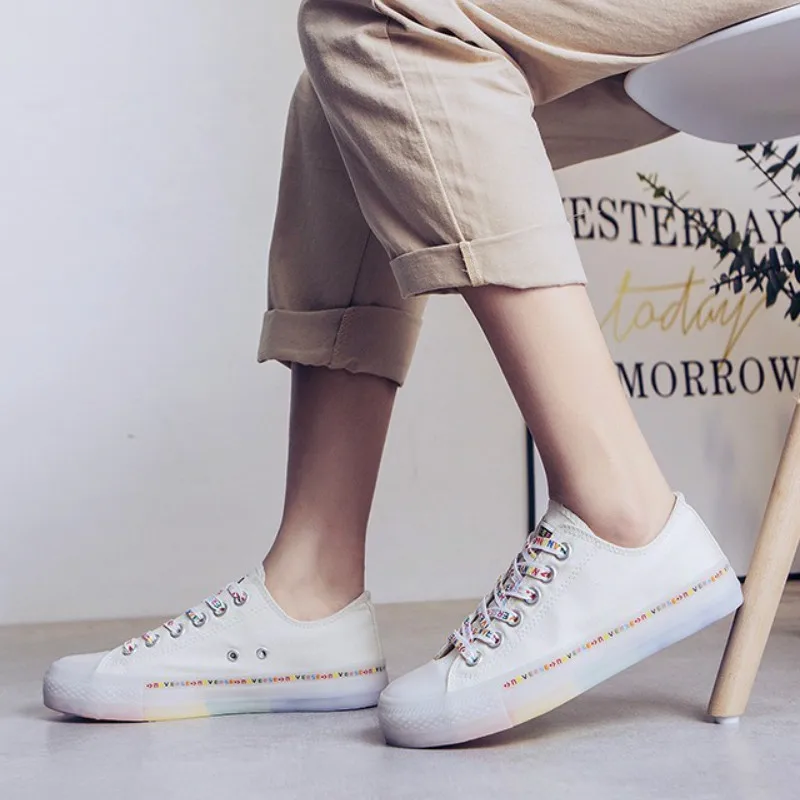 

2020 New Trend Women's Sneakers Wild Classic Off White Shoe Color Letters Personality Design Canvas Shoes Fun Sneakers B20-41