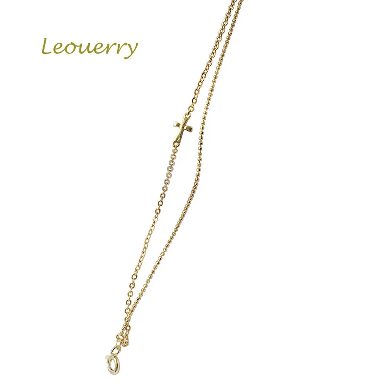 Leouerry, 925 пробы, серебряный, двойной слой, бусины, цепочка, крест, браслет, минималистичный, для женщин, леди, ручная цепной золотой браслет, хорошее ювелирное изделие