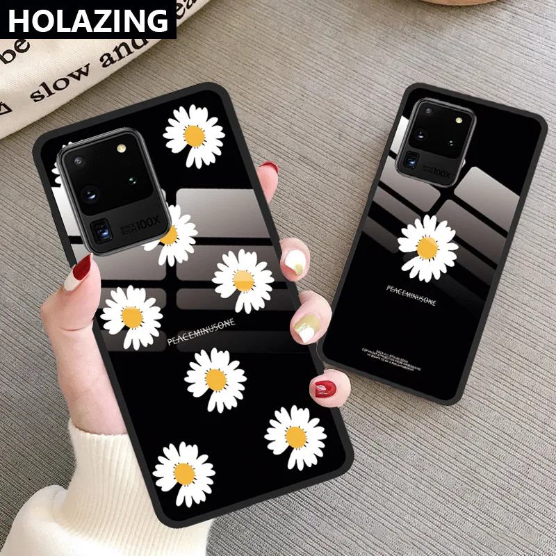 Case For Samsung S20 Plus Ultra S10 Lite S10E S9 S8 Note9 Note8 Daisy Pattern Tempered Glass Soft TPU Back Cover Phone Cases Case For Samsung S20 Plus Ultra S10 Lite S10E S9 S8 Note9 Note8 Daisy Pattern Tempered Glass Soft TPU Back Cover Phone Cases