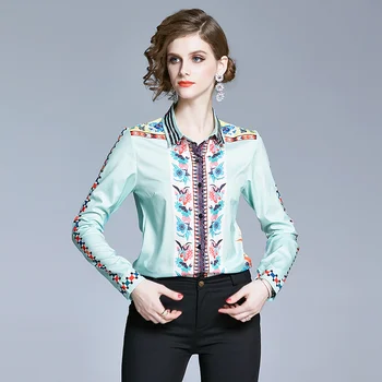 

Women shirt New 2020 Spring long sleeve Print Chiffon shirt Elegant Slim Vintage office lady chiffon blouse shirt