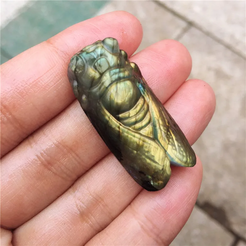 Красивые хрустальные резинки cicadas натуральный ручной ожерелье из резного лабродорита камень cicadas головное ожерелье Модные Ювелирные изделия Подарки 1 шт