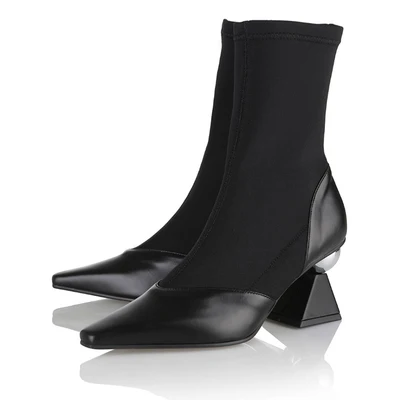 Осенние и зимние высокие ботинки на высоком каблуке ботинки «мартенс» эластичные цвет подходящая трубка женские ботинки формы и носки с открытыми пальцами; - Цвет: black
