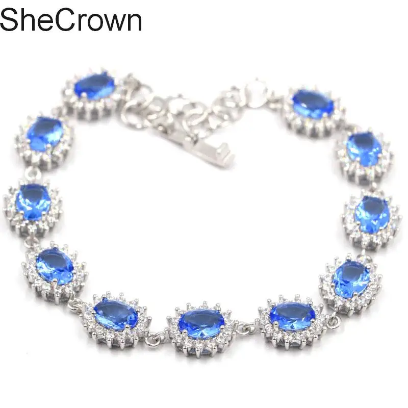 

17x11mm Deluxe Rich Blue Violet Tanzanite White Cubic Zirconia Woman's Party Silver Bracelet 7.0-8.0in "