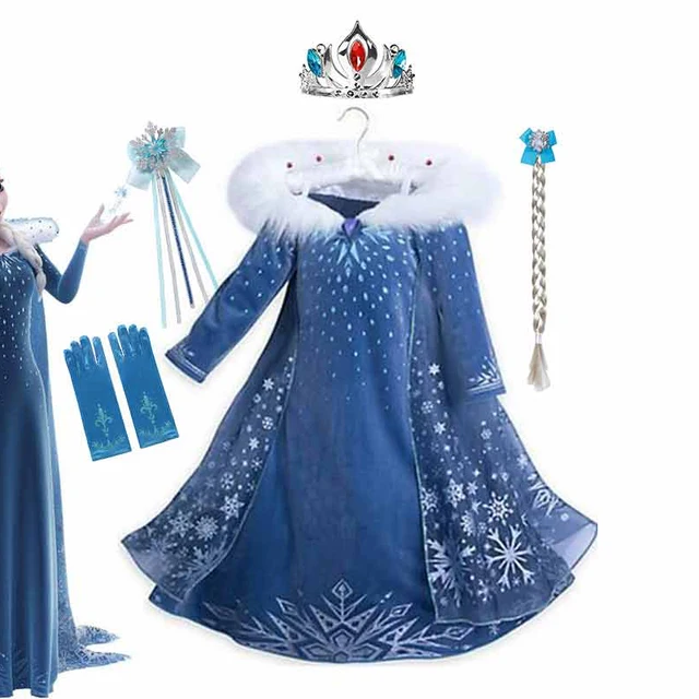 Зимний костюм для косплея Эльзы для девочек вечерние нее платье принцессы королевы Эльзы детское карнавальное бархатное платье одежда 1