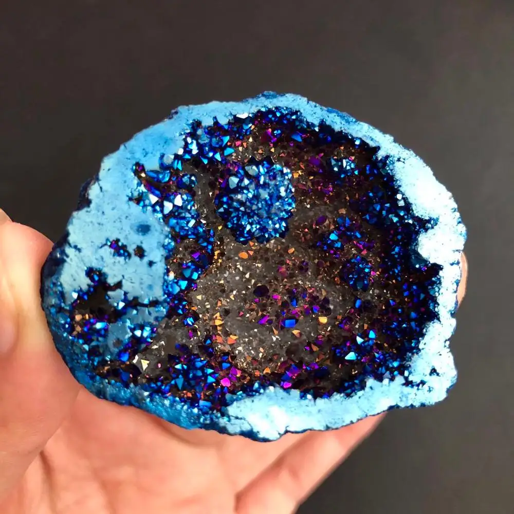 1pcs Blue Angel Aura Quartz Crystal geode Titanium Bismuth Silicon Cluster Rainbow reiki healing | Дом и сад