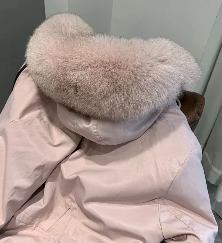 Новые высококачественные женские меховые куртки с капюшоном и воротником из лисьего меха, меховая парка, женские зимние Утепленные Пальто с подкладкой из меха кролика рекс LM226