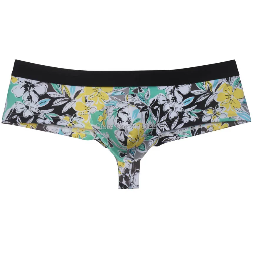 4PCS Mens Flowery Bulge Boxer Underwear Shiny 1/2 Coverage Cheeky Pouch Trunks Hot Bikini Boxers Shorts 5