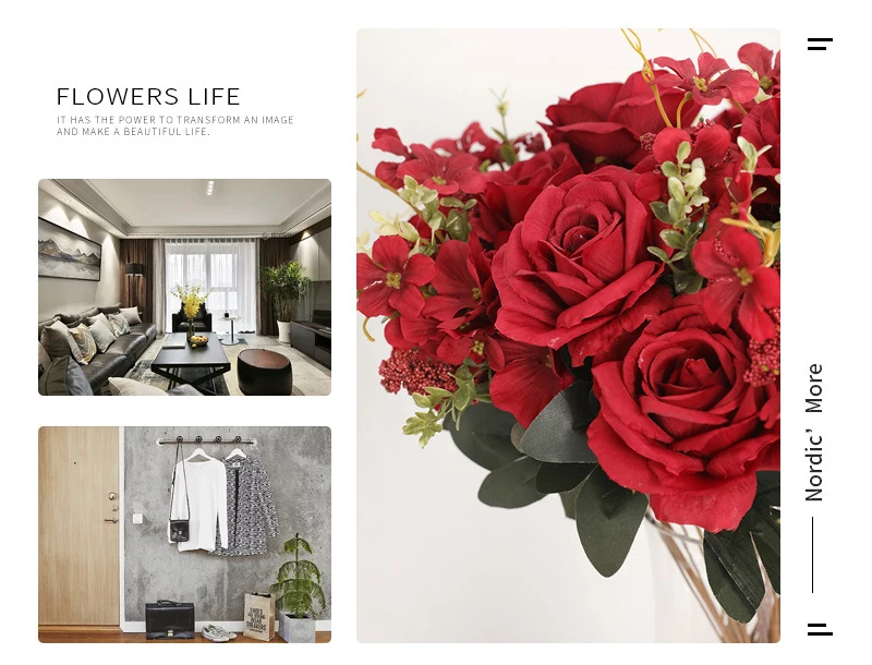 JAROWN 50cm Rose Hydrangea Silk Bouquet Artificial Flowers 13 Heads Bride Wedding DIY Flower Arrangement Home Decoration Fake Flowers Faux (12)