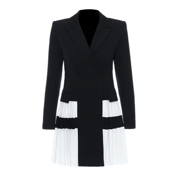 

Company Womens Casual Work Office Blazer Jacket Made in China Crimp Splice Black and White blazers splice for office ladies