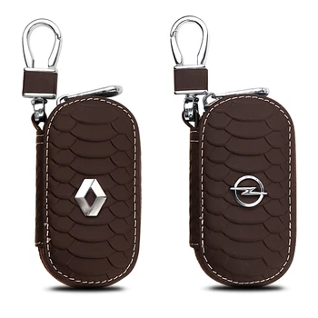 

Fish scales pattern Genuine Leather Key Holder Organizer Men Car Key Wallets Keychain Covers Hasp For Opel Renault Key Case Bag
