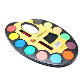 

12 Colors Drawing Pigment DIY Solid Bright Students Reusable With Brush Arts Children Art Supplies Crafts Watercolor Paint Set