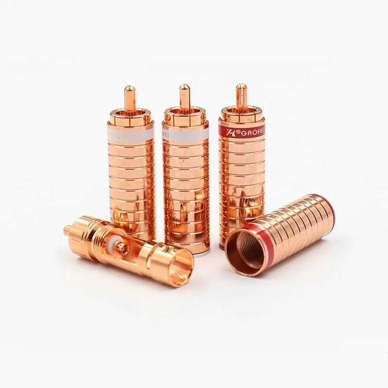 

4 pcs Gaofei GF-RED03R Red Copper Plated RCA Phono Audio Plug Connector 9mm Cabl