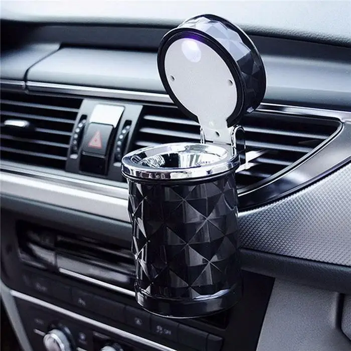 Sailnovo Blue LED Light Car Ashtray Fireproof Material Easy Clean Car Ashtray Fit Most Auto Car Cup Holder Car Accessories - Название цвета: Черный