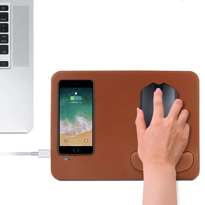 

Qi Wireless Charger Charging Mouse Pad Computer Mousepad Small PU Leather Mat With Wrist Rest Gaming Gamer Mouse Pad For Xiaomi