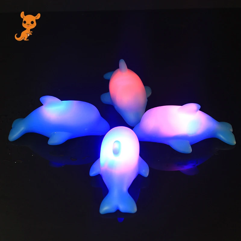 

Baby Dolphin Bath Toys Kids Led Lighting Up Water Floating Toy Glowing Beach Toys for Children Luminous Swim Rubber Ducks Gifts