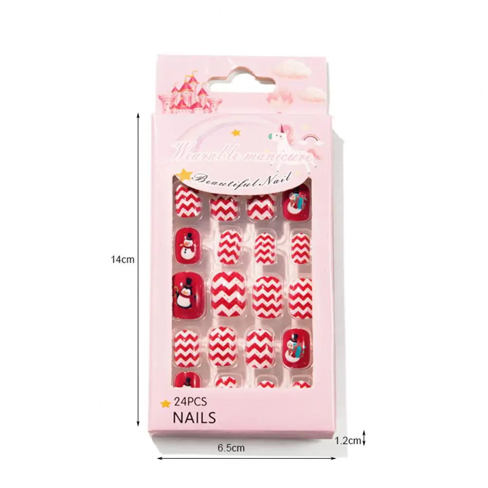24Pcs/Set Christmas Style Kid Nail Tip Self-Adhesive Colorful DIY Full Cover False Nails Art Press On Tips for Gift 5