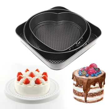 

3PC/set cake baking tray kitchen tool non-stick spring form cake baking tray baking tray iron core square round box set