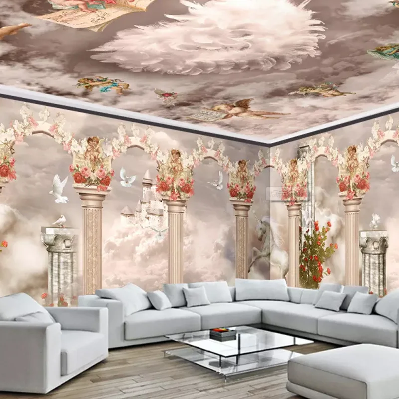 

Dreamy Roman Cloud Castle Unicorn Customizable Hotel Room Background Wallpaper Bedroom Living Room Mural