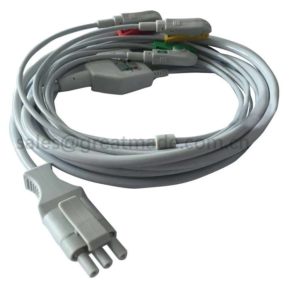 Совместимый primeic DEFI MONITOR XD330 ECG кабель с 3 свинцовыми проводами, 3-контактный разъем