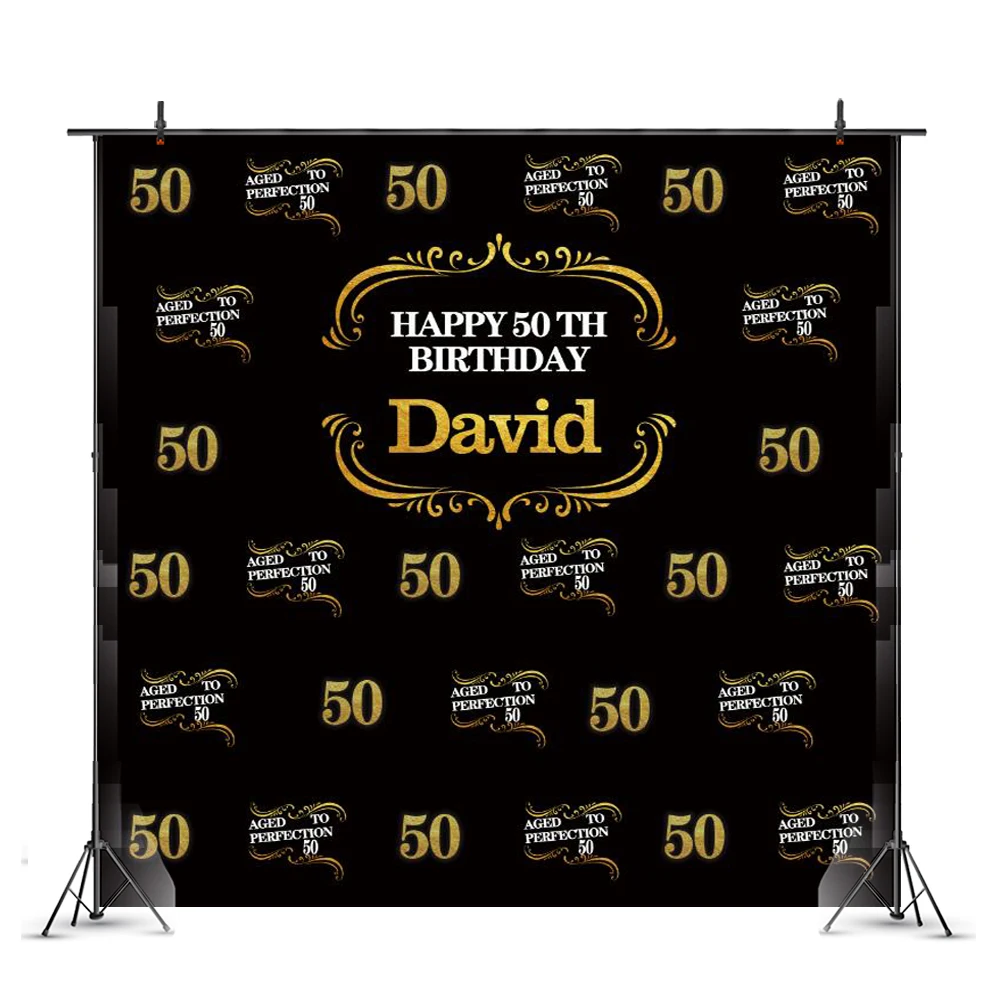 

50th Aged to Perfection Photography Backdrop Customized Banner Happy Birthday Party Black Gold Photo Background Booth Decoration