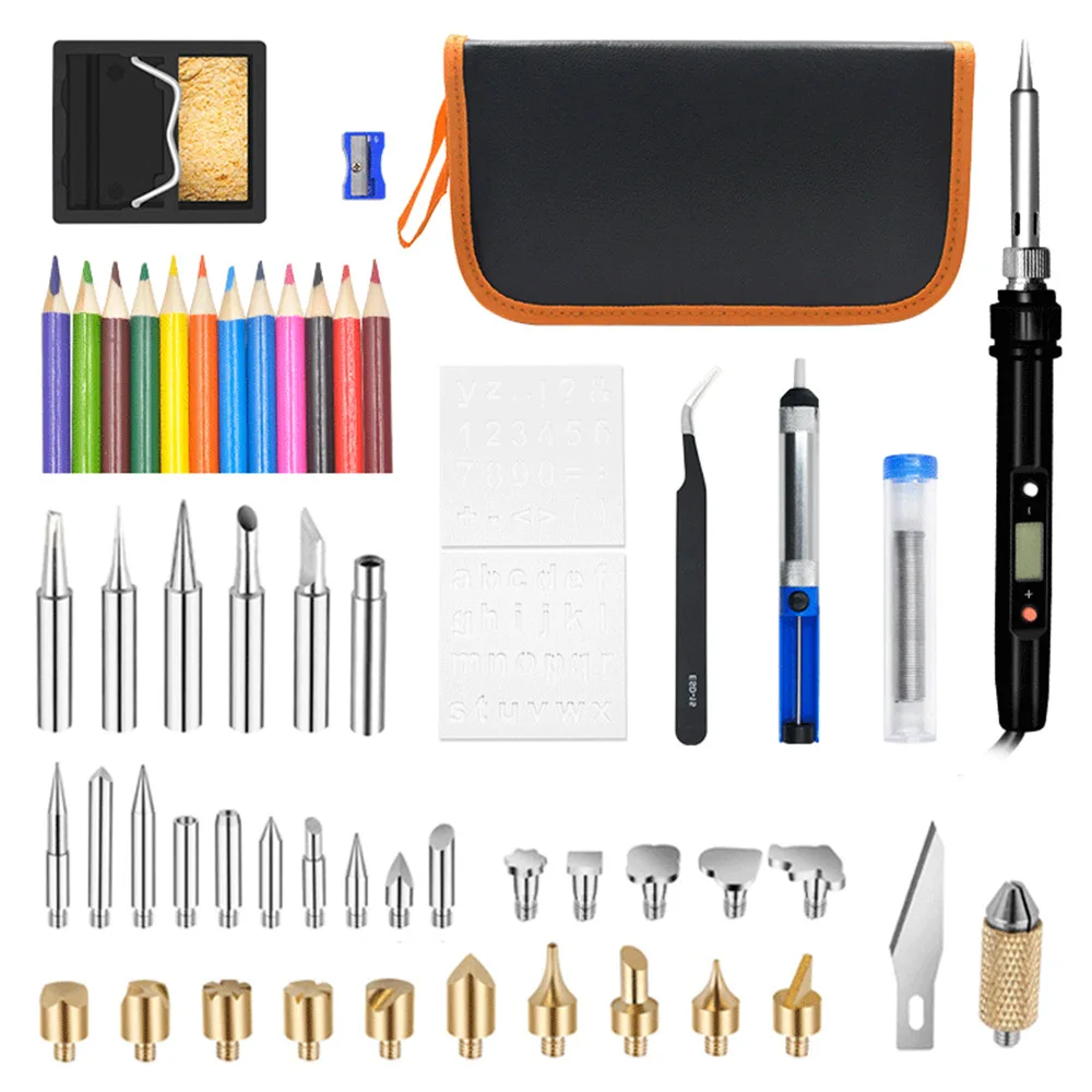 94PCS 60W Wood Burning Pen Set Soldering Stencil Iron Art Craft Pyrography Kit