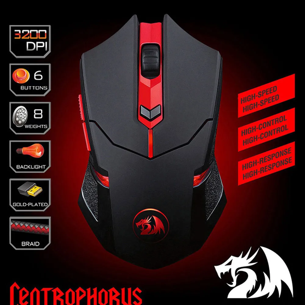 20% проводная мышь Redragon M601 CENTROPHORUS-3200 dpi, игровая мышь для ПК, 6 кнопок, настройка веса, игровая Вертикальная мышь