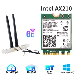Carte réseau sans fil Intel AX210 M.2, wi fi 6E, 3000 mb/s, Bluetooth 5.2, 802.11ac/ax, avec antennes 6dbi, pour Win 10 