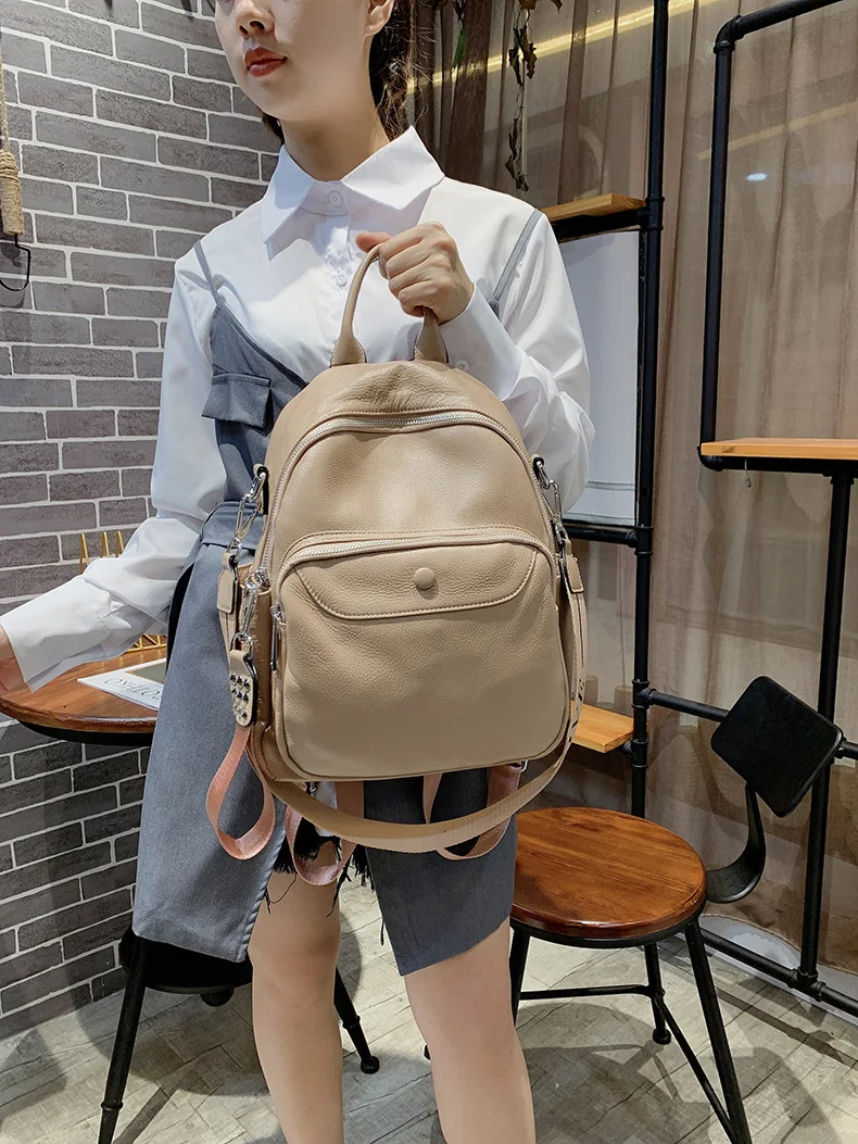 2021 Large Capacity Natural Real Cowhide Women Backpack Daily Travel Bookbag Designer Vintage Anti Theft Female Bagpack Gray