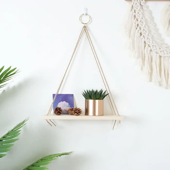 

Wall Decorative Shelf Household Wall Wood Swing Hanging Rope indoor Mounted Floating Shelves Plant Flower Pot outdoor decoration