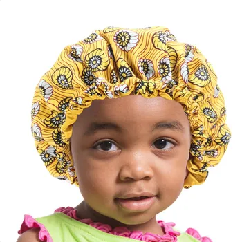 

Children Printed Double Layer Turban Cap Stain Silky Big Bonnet for Parent-child Night Sleep Cap Turban Wear Lady Head Wrap Hat