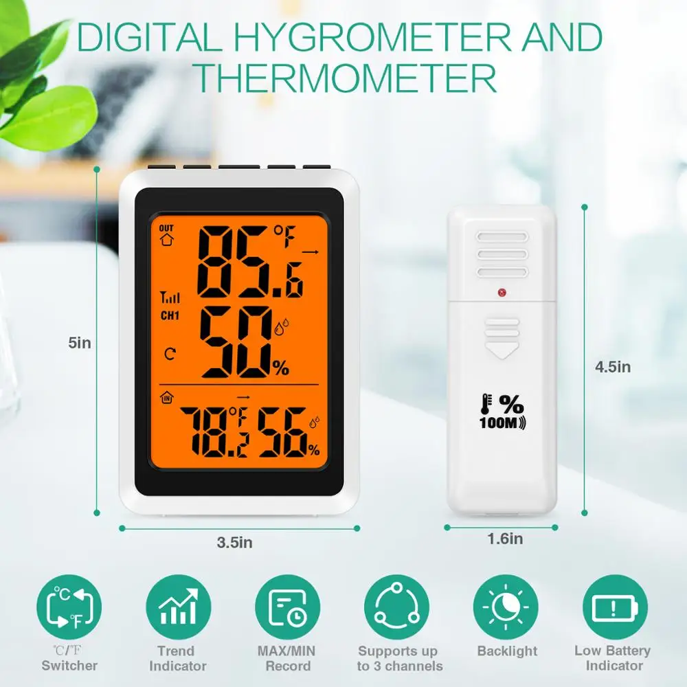 ORIA Thermometer Hygrometer Wireless Bluetooth Outdoor Thermometer Smart  Home Temperature and Humidity Sensor