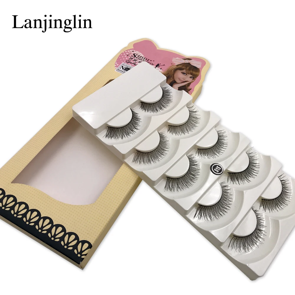 LANJINGLIN 5 пар, натуральные ресницы ручной работы, накладные ресницы, натуральные длинные накладные ресницы, полная полоска, ресницы 11 мм
