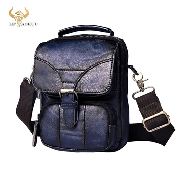 

Quality Leather Men Multifunction Casual Fashion Blue Messenger Crossbody Bag Designer Mochila Waist Belt Pack Tablet Pouch 2074