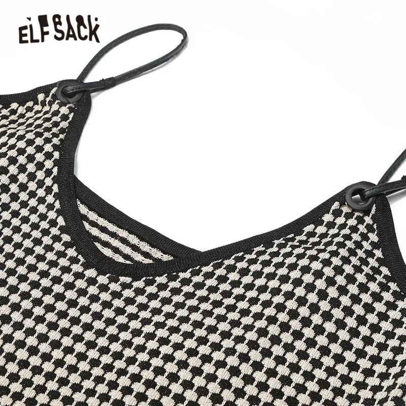 ELFSACK, черный, в клетку, с графикой, вязанные, повседневные, женские, подходящие комплекты, зима, новинка, зеленый, элегантный, офисный, Женский костюм из двух частей