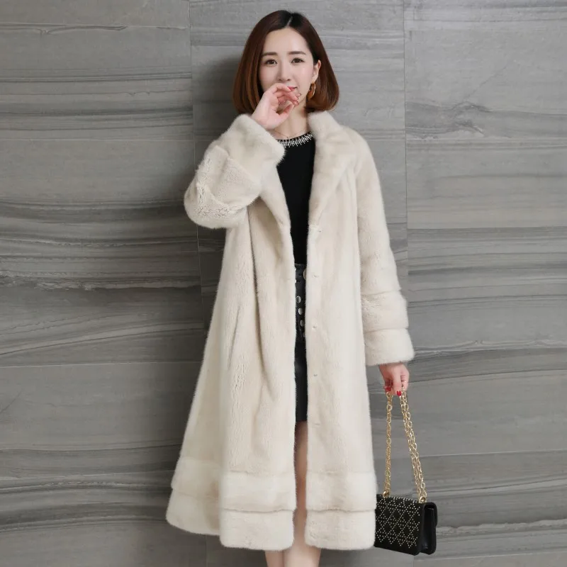 Top Quality Luxury Real Mink Fur Womens X-Long Overcoats Winter Butterfly Sleeve Lapel Fashion Thick Warm Coats Plus Size 5XL