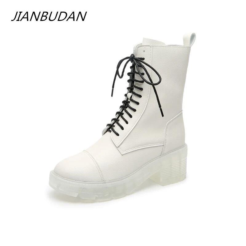

JIANBUDAN New leather women's boots Lace Up fashion ZIP Motorcycle boots Autumn women Ankle boots Split leather waterproof